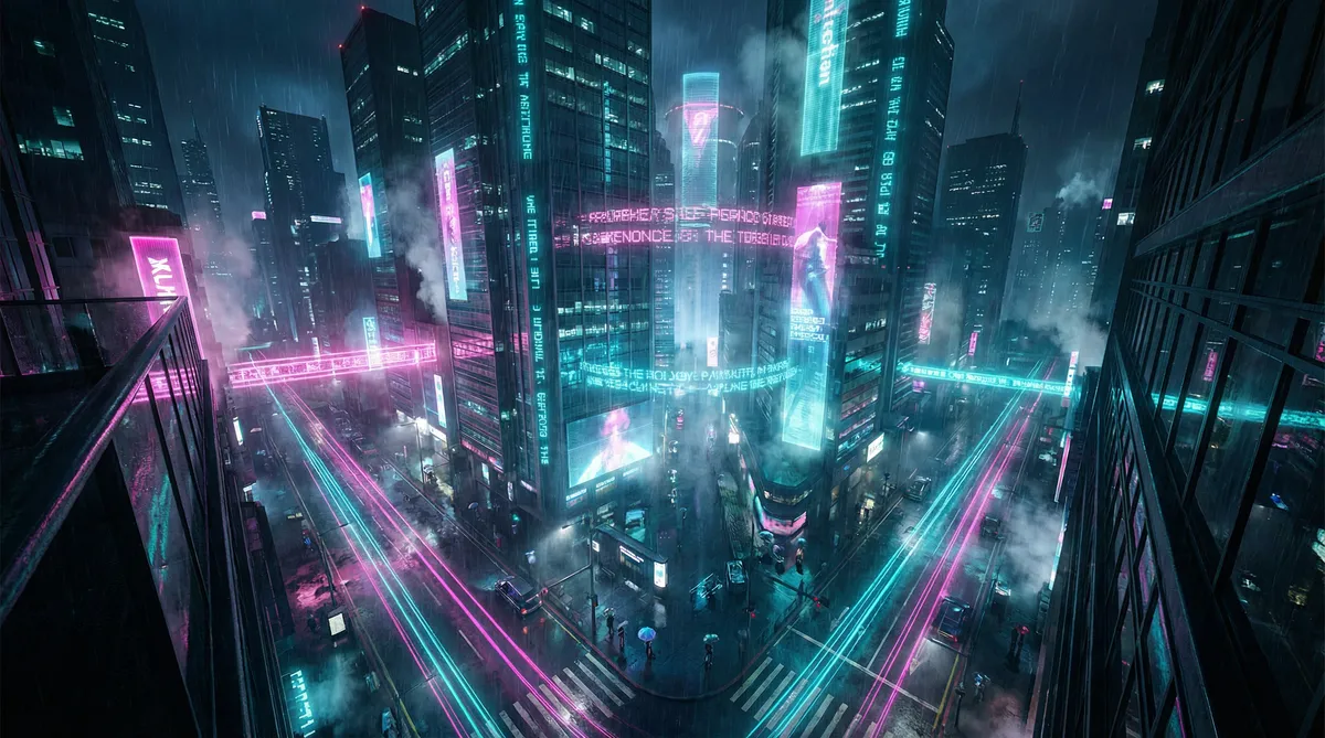 雨生红球藻养殖 竖屏短剧平台首页背景 - 赛博朋克都市夜景